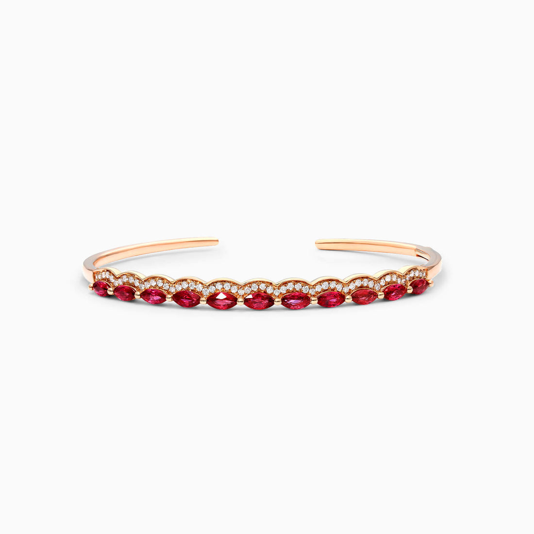 Pulseira Feminina de Ouro Rose 18k Contorno de Diamantes e Rubi