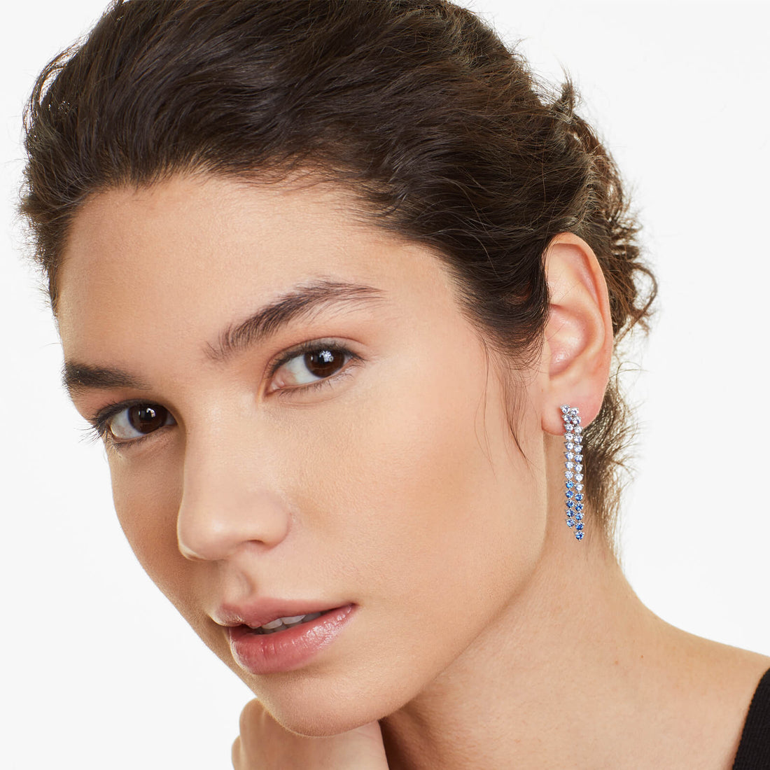Brinco de Ouro 18k Cascata de Safiras Azuis Luxo Feminino