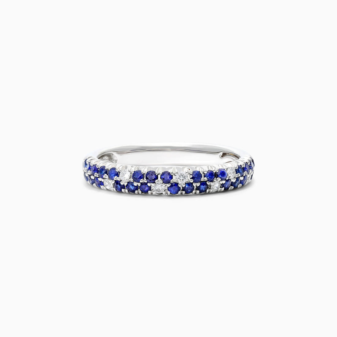 Anel De Ouro Branco 18k Fileira Dupla de Diamantes e Safira Azul | New | Aparadores, diamante, Safira, white | AUREA FINE JEWELRY