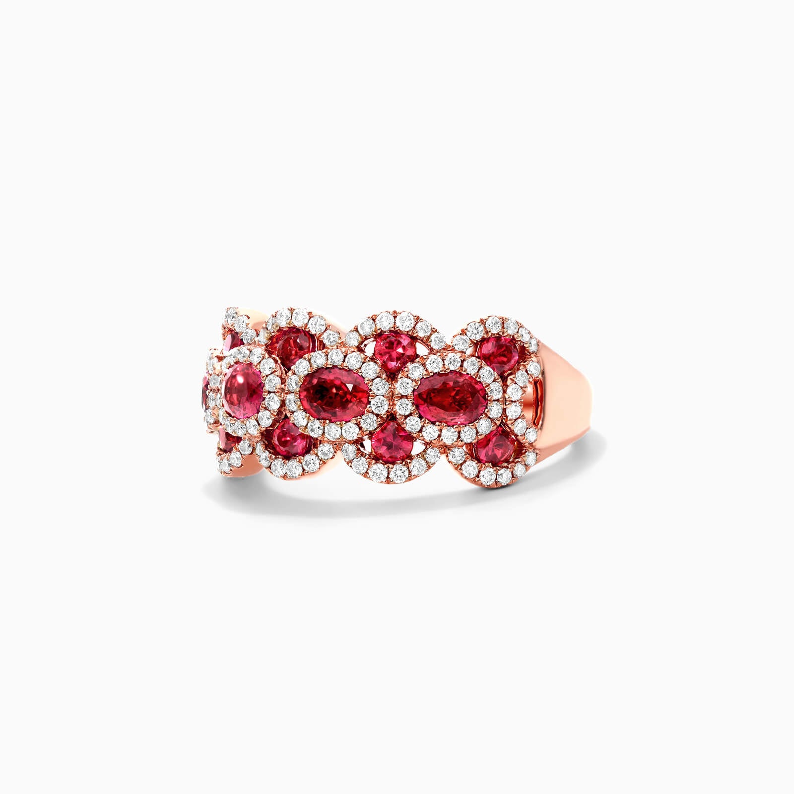 Anel De Ouro 18k Ondulado C/ Rubis e Diamantes