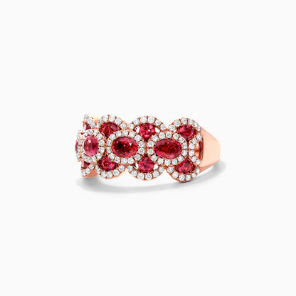 Anel De Ouro 18k Ondulado C/ Rubis e Diamantes