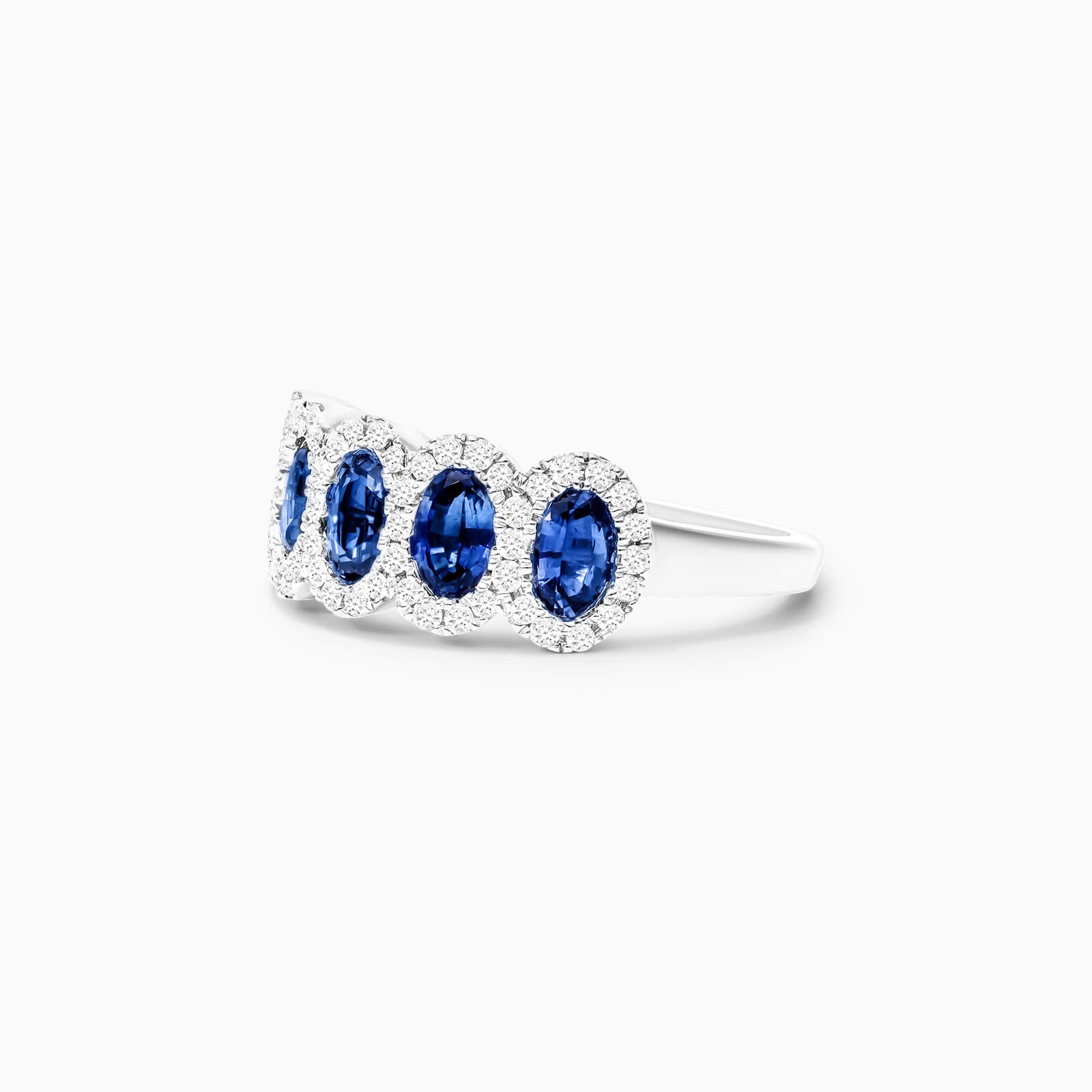 Anel De Ouro Branco 18k C/ Safira Azul e Diamante Luxo Stacy