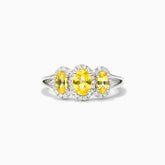 Anel De Ouro Branco 18k Três Safira Amarela e Diamantes | New | anel-de-noivado, Anéis, citrino, diamante, noivado, Safira, white | AUREA FINE JEWELRY