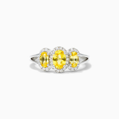 Anel De Ouro Branco 18k Três Safira Amarela e Diamantes | New | anel-de-noivado, Anéis, citrino, diamante, noivado, Safira, white | AUREA FINE JEWELRY