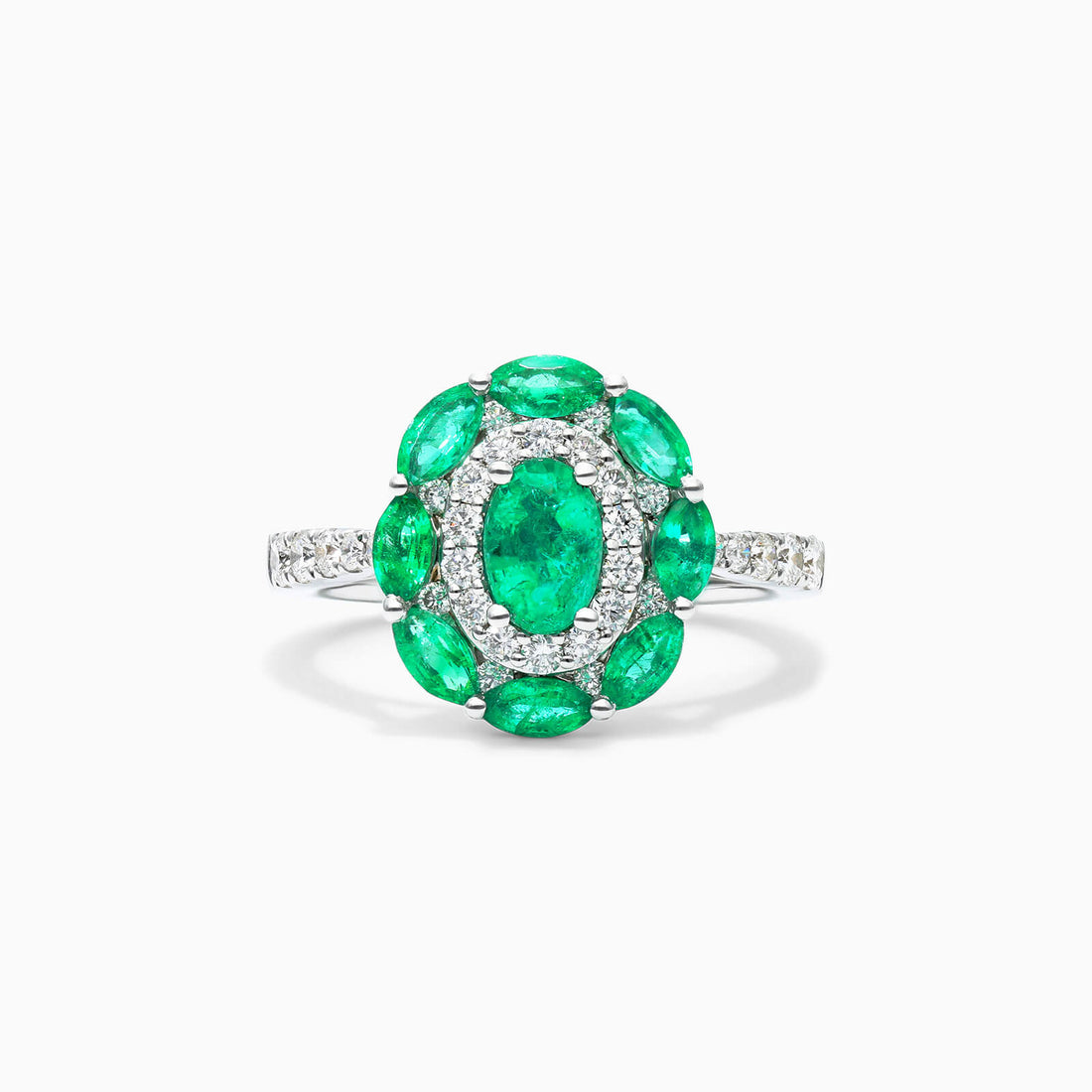 Anel De Ouro Branco 18k Esmeraldas e Diamantes Delicados Lindy | New | anel-de-noivado, Anéis, diamante, Esmeralda, noivado, white | AUREA FINE JEWELRY