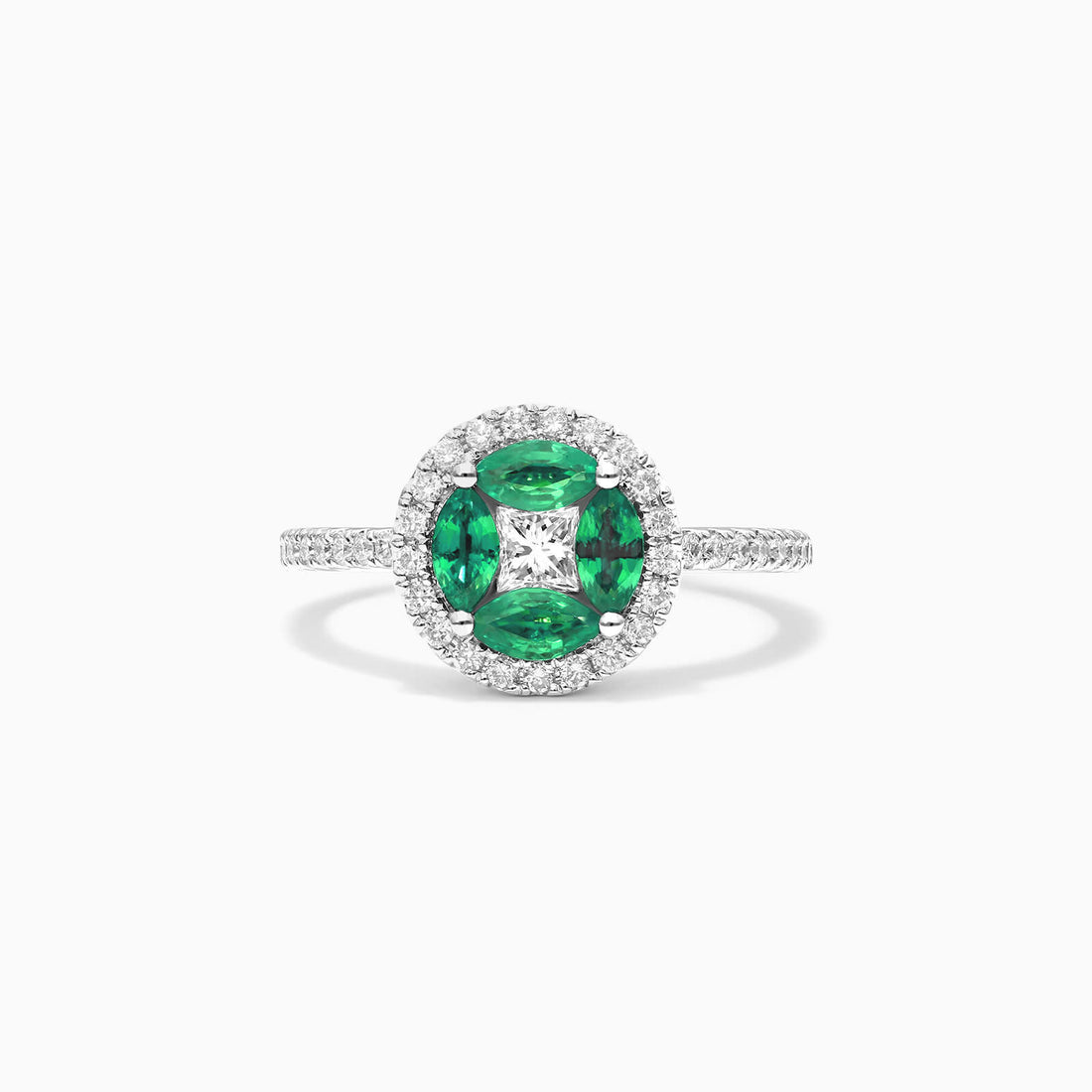 Anel De Ouro Branco 18k Esmeraldas e Diamantes Brilhantes Stacy | New | anel-de-noivado, Anéis, diamante, Esmeralda, noivado, white | AUREA FINE JEWELRY
