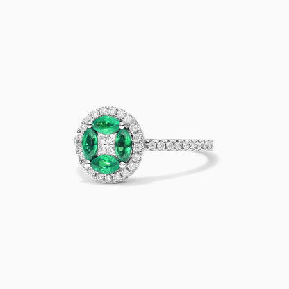 Anel De Ouro Branco 18k Esmeraldas e Diamantes Brilhantes Stacy
