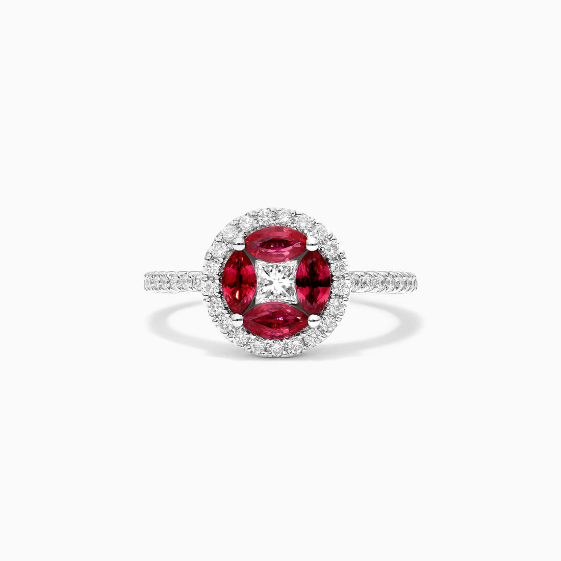 Anel De Ouro Branco 18k Rubis e Diamantes Brilhante Stacy | New | anel-de-noivado, Anéis, diamante, noivado, rubi, white | AUREA FINE JEWELRY