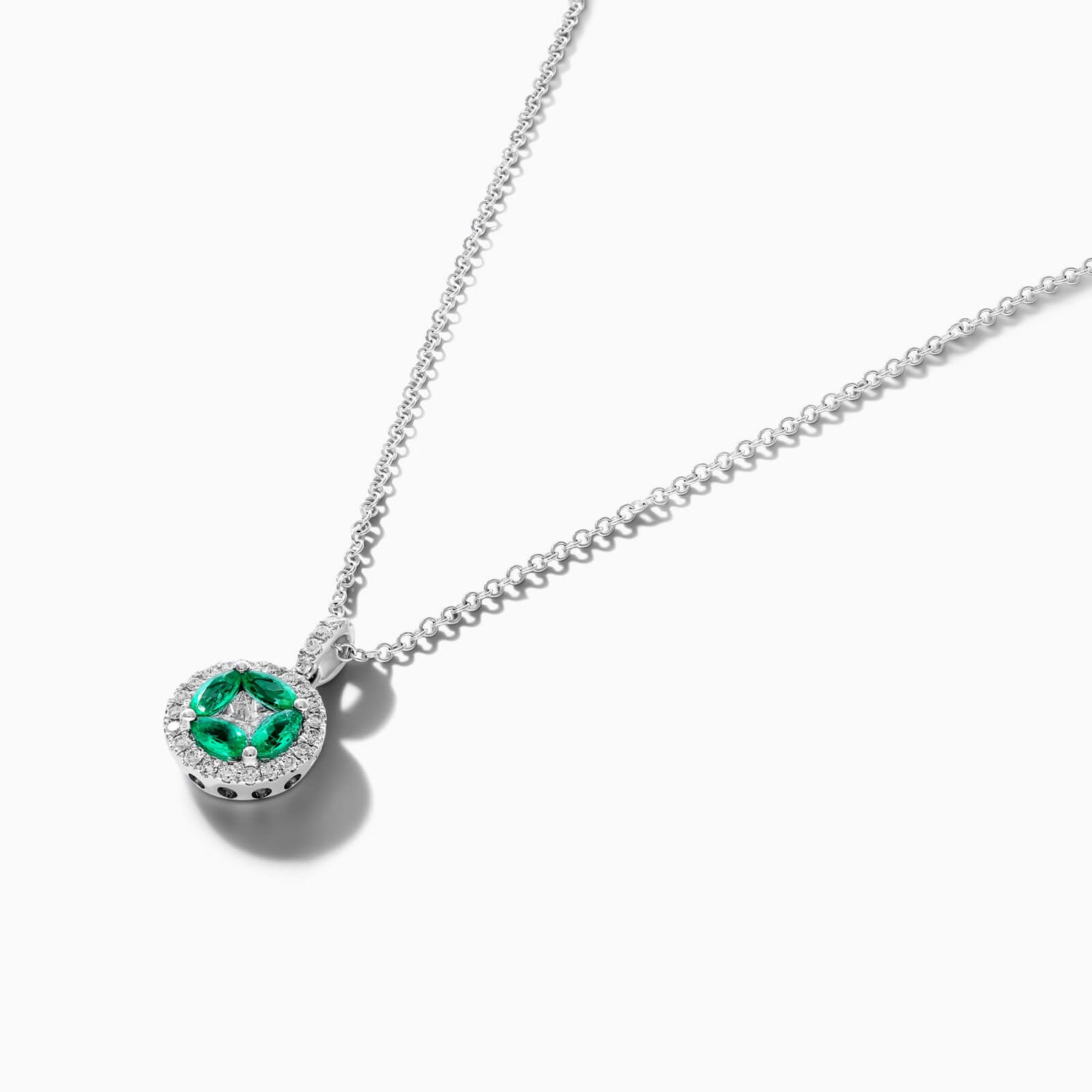 Colar Feminina De Ouro Branco 18k C/ Pingente De Esmeraldas e Diamantes