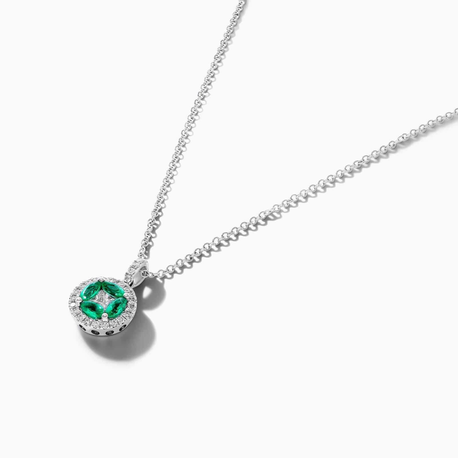 Colar Feminina De Ouro Branco 18k C/ Pingente De Esmeraldas e Diamantes