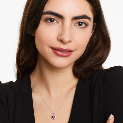 Colar Feminina De Ouro Branco 18k C/ Pingente De Rubis e Diamantes