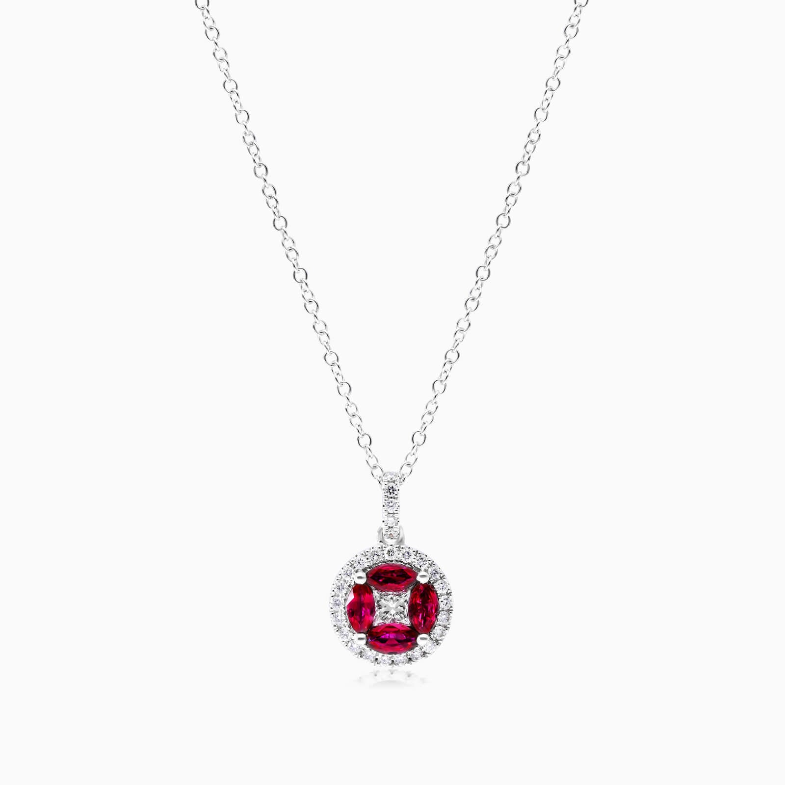 Colar Feminina De Ouro Branco 18k C/ Pingente De Rubis e Diamantes | diamante, rubi, white | AUREA FINE JEWELRY