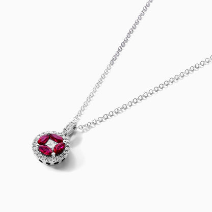 Colar Feminina De Ouro Branco 18k C/ Pingente De Rubis e Diamantes