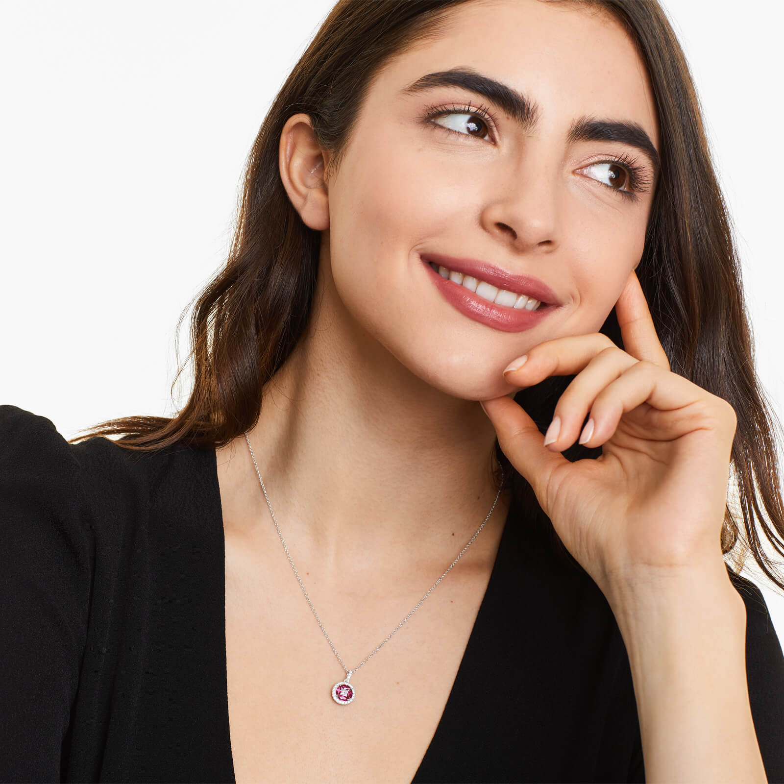 Colar Feminina De Ouro Branco 18k C/ Pingente De Rubis e Diamantes