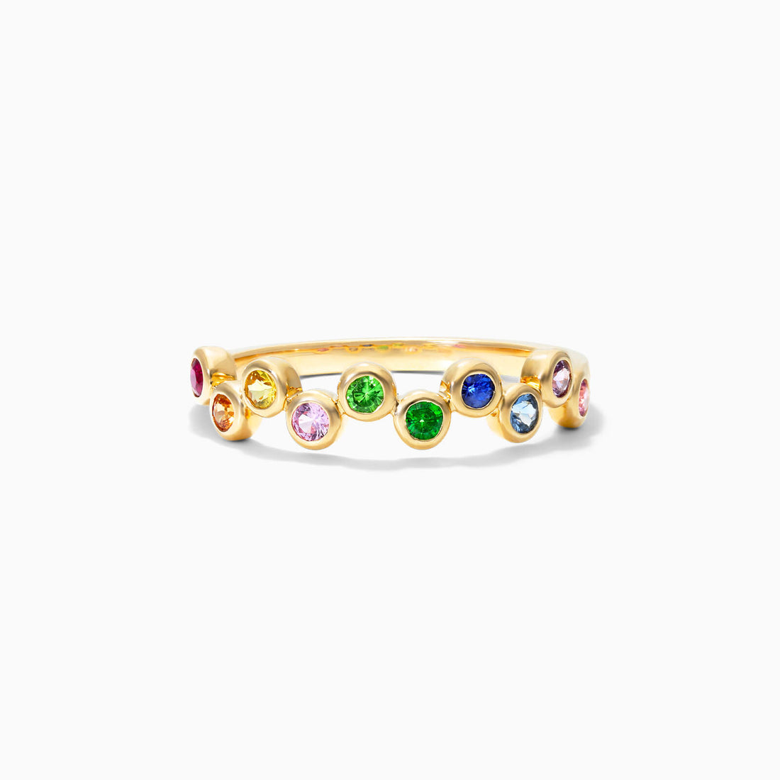 Anel De Ouro 18k Zig Zag C/ Arco-Iris de Safiras | New | Aparadores, rubi, Safira, yellow | AUREA FINE JEWELRY