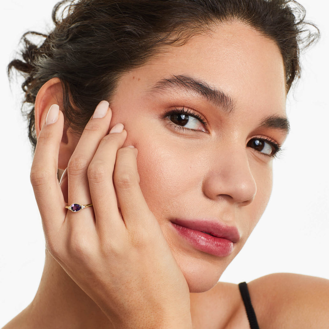 Anel De Ametista em Ouro 18k C/ Diamantes Brilhantes
