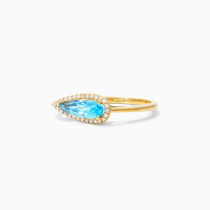 Anel de Ouro 18K Lagrima Topazio Azul e Diamantes