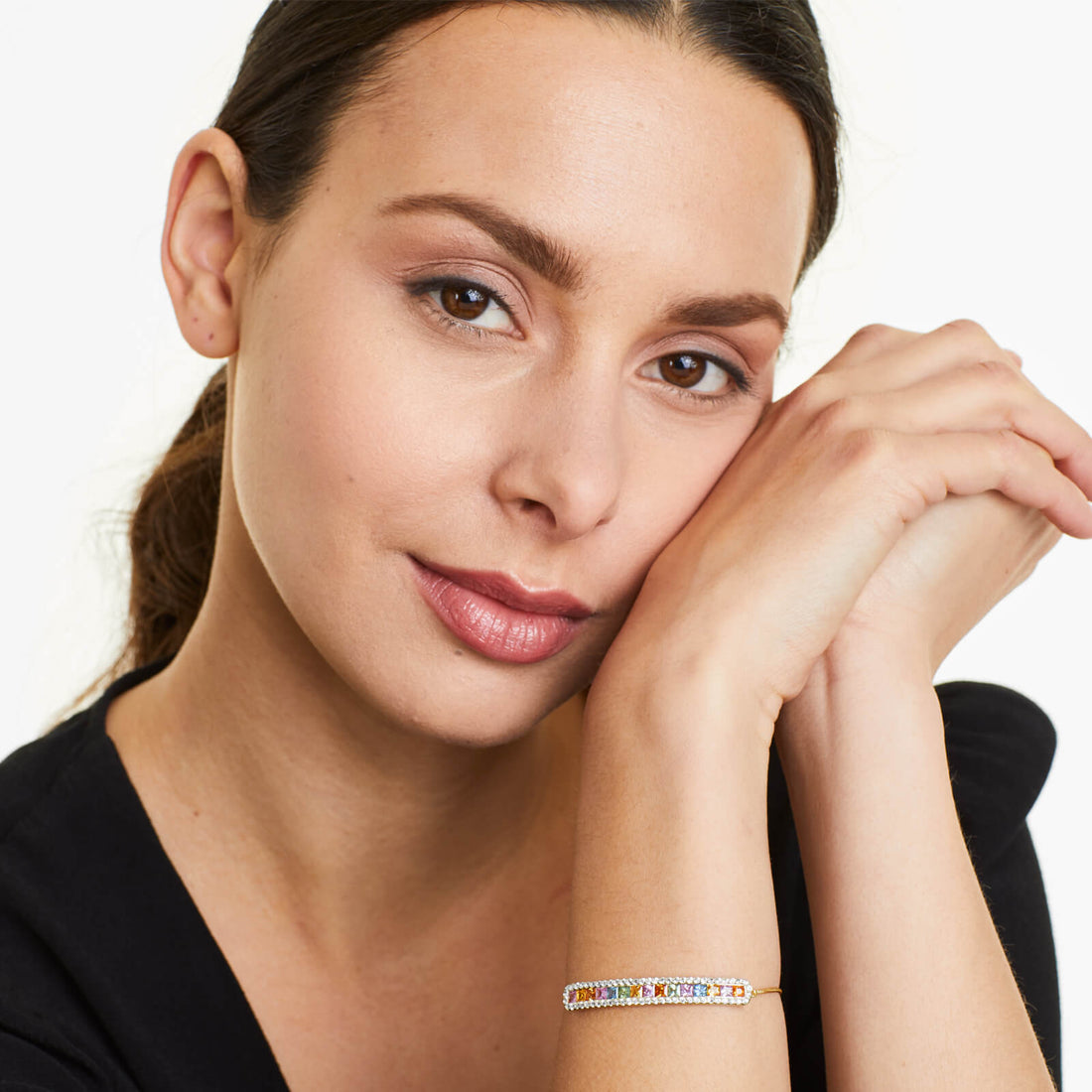 Pulseira Feminina de Ouro Amarelo 18k MultiColorida De Luxo