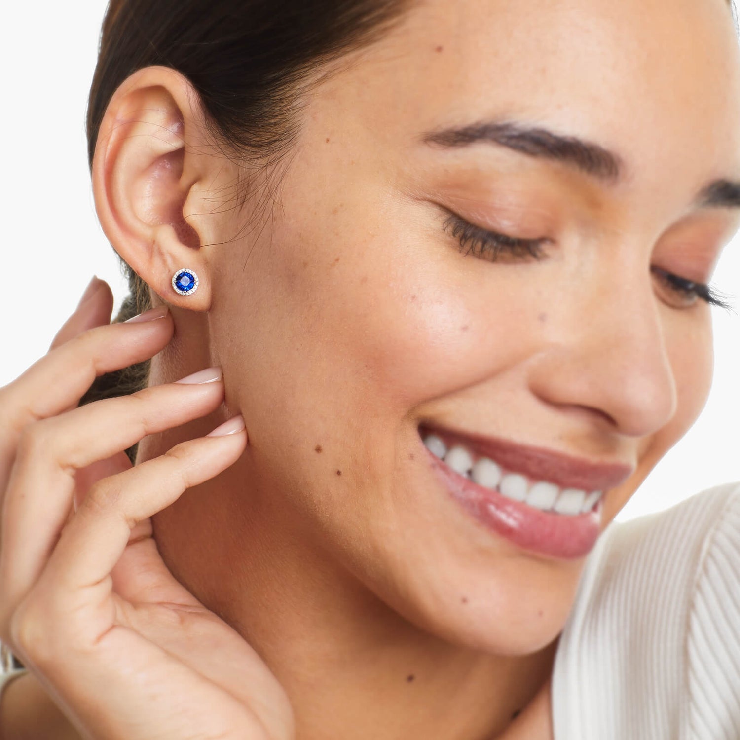 Brinco De Ouro 18k Feminino C/ Diamantes e Safira Azul Luxo Delicado Sweet