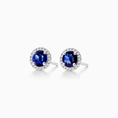 Brinco De Ouro 18k Feminino C/ Diamantes e Safira Azul Luxo Delicado Sweet