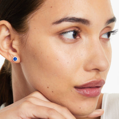 Brinco De Ouro 18k Feminino C/ Diamantes e Safira Azul Luxo Delicado Sweet