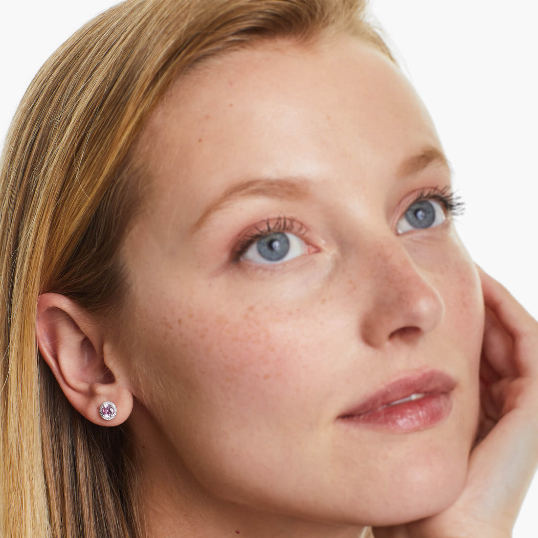 Brinco De Ouro 18k Feminino C/ Diamantes e Safira Rosa Luxo Delicado Sweet