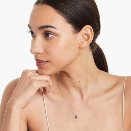 Colar Corrente Feminina em Ouro Branco 18k C/ Ametista Solitario
