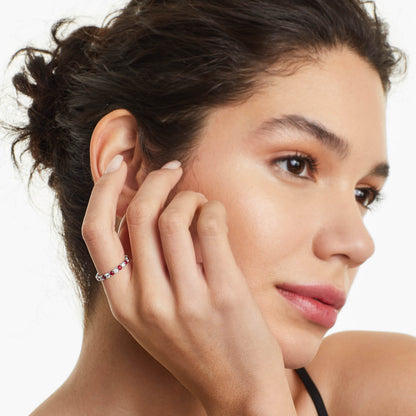 Anel Eternidade De Ouro 18k C/ Diamantes Brilhantes e Rubi