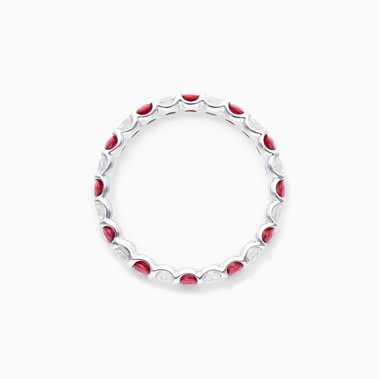 Anel Eternidade De Ouro 18k C/ Diamantes Brilhantes e Rubi