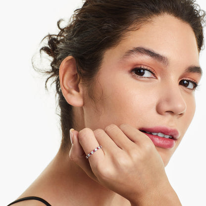 Anel Eternidade De Ouro 18k C/ Diamantes Brilhantes e Rubi