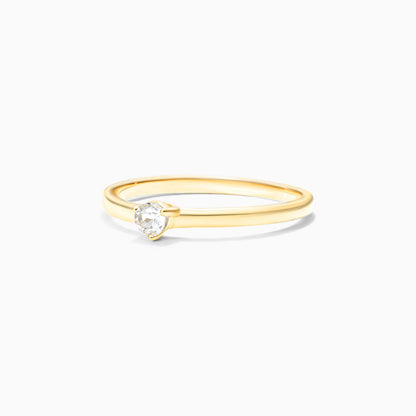 Anel De Ouro 18k Petite Topazio Branco Solitario Delicado Luxo