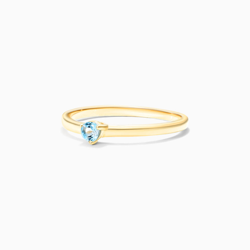 Anel De Ouro 18k Petite Topazio Azul Solitario Delicado Luxo