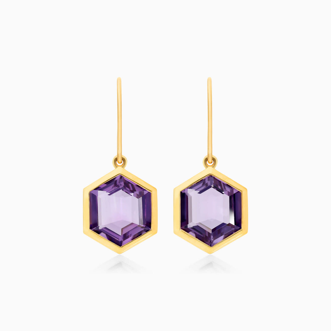 Brinco De Ouro 18k Feminino de Gancho com Ametista Hexagonal | New | Ametista, Brincos, Celestial Diamonds, yellow | AUREA FINE JEWELRY