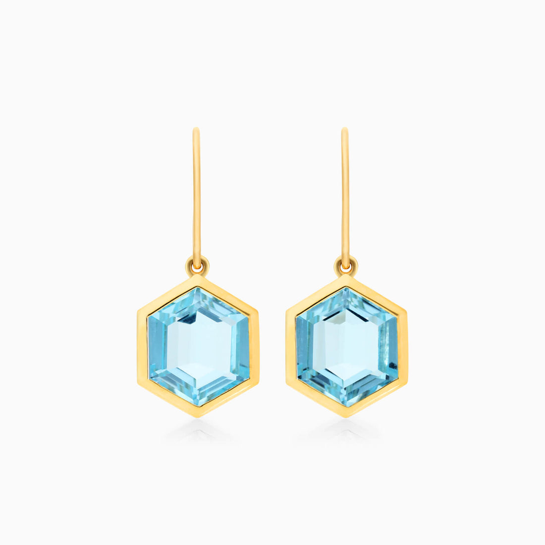 Brinco De Ouro 18k Feminino de Gancho c/ Topazio Azul Hexagonal | New | Brincos, Celestial Diamonds, Topazio, yellow | AUREA FINE JEWELRY