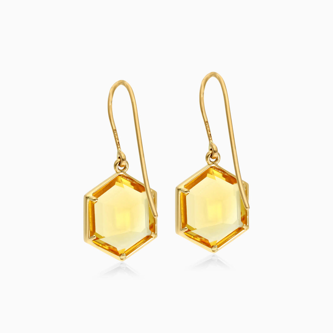 Brinco De Ouro 18k Feminino de Gancho com Citrino Hexagonal