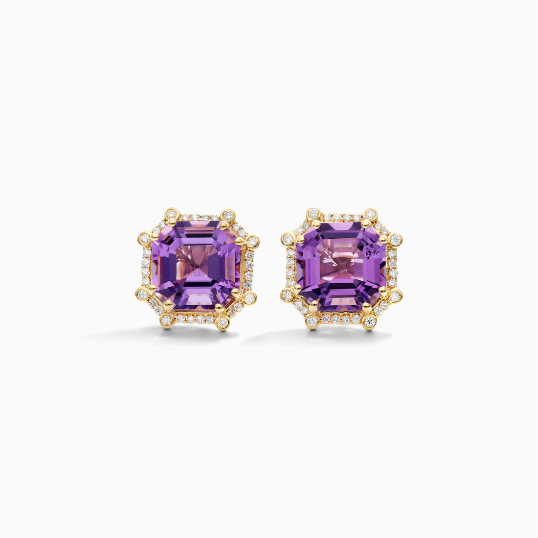 Brinco De Ouro 18k Feminino C/ Diamantes Brilhantes e Ametista Octogono | New | Ametista, Brincos, Celestial Diamonds, diamante, yellow | AUREA FINE JEWELRY