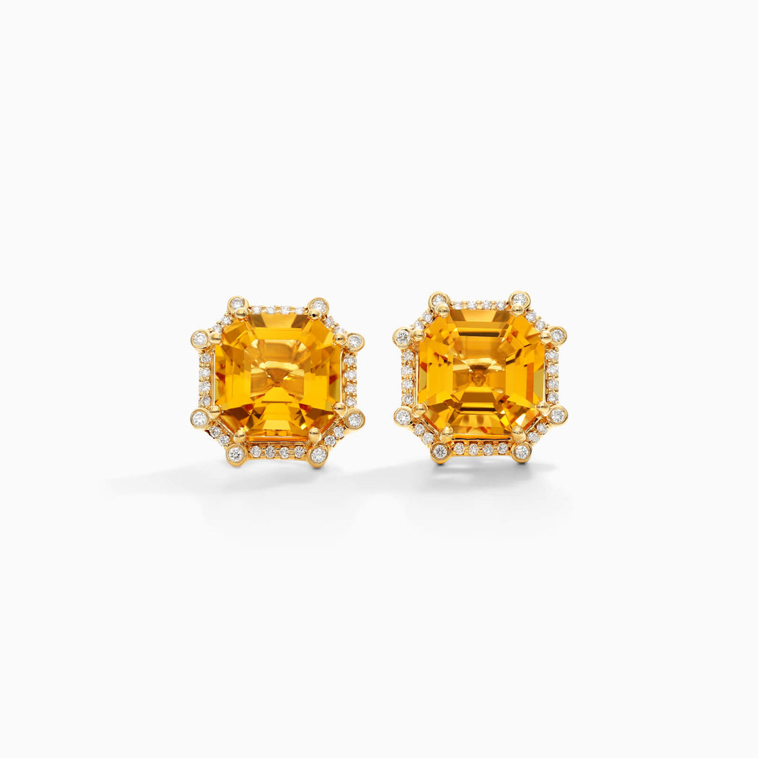 Brinco De Ouro 18k Feminino C/ Diamantes Brilhantes e Citrino Octogono | New | Brincos, Celestial Diamonds, citrino, diamante, yellow | AUREA FINE JEWELRY