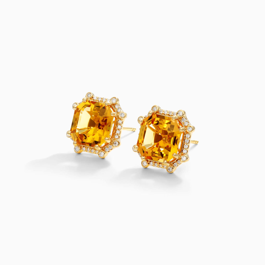 Brinco De Ouro 18k Feminino C/ Diamantes Brilhantes e Citrino Octogono