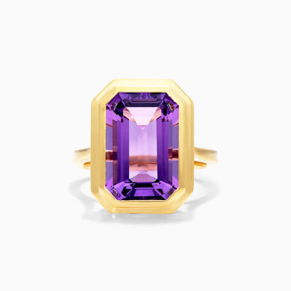 Anel De Moldura em Ouro 18k c/ Ametista Solitario de Luxo | New | Ametista, anel-de-noivado, Anéis, noivado, yellow | AUREA FINE JEWELRY