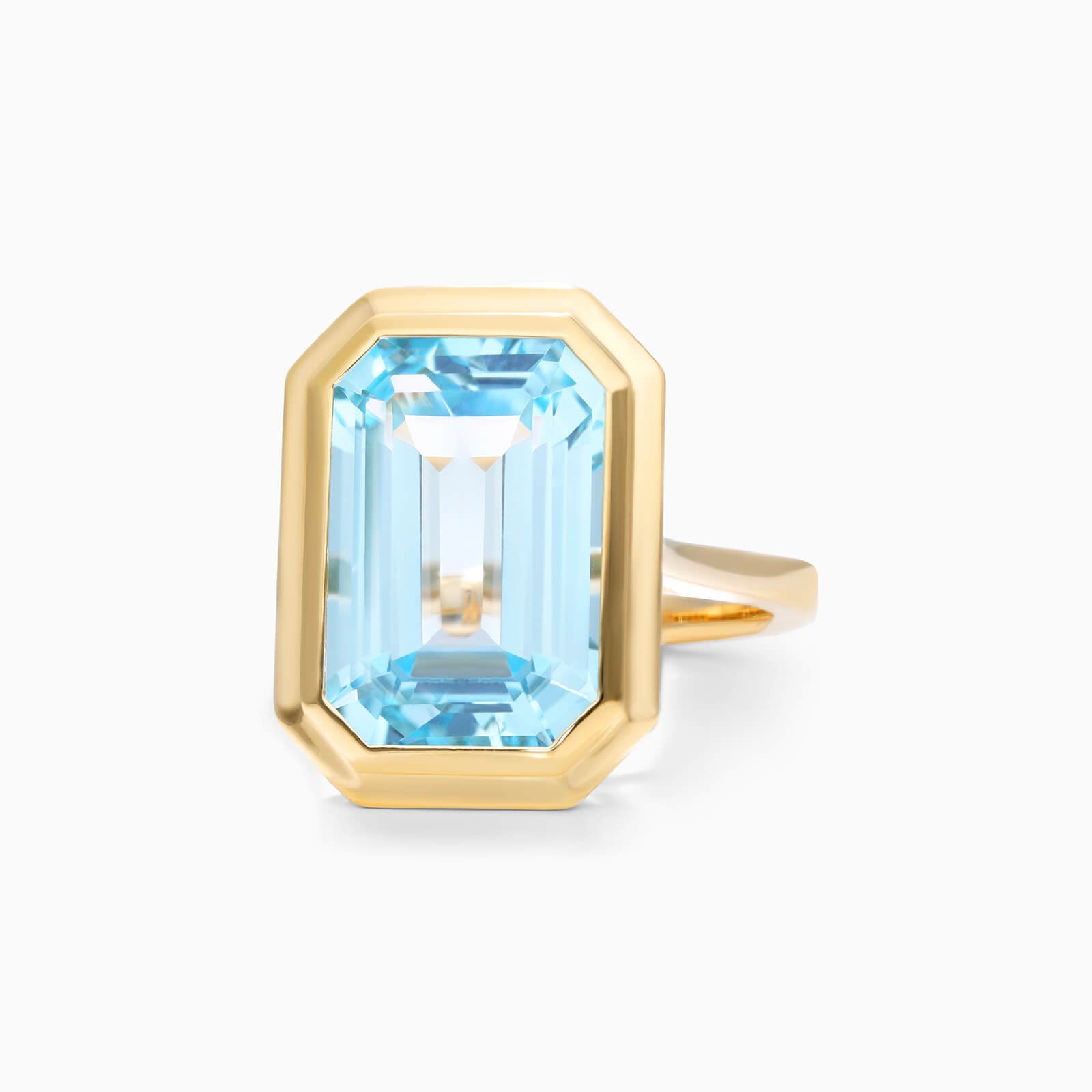 Anel De Moldura em Ouro 18k c/ Topazio Azul Solitario de Luxo