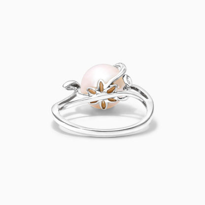 Anel De Perola C/ Diamantes Brilhantes em Ouro 18k Delicado Luxo