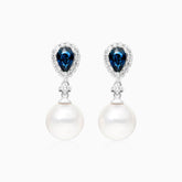 Brinco De Ouro 18k Pendurado Feminino c/ Brilhantes e Safira Azul de Luxo | New | brinco, Brincos, diamante, perola, Safira, white | AUREA FINE JEWELRY