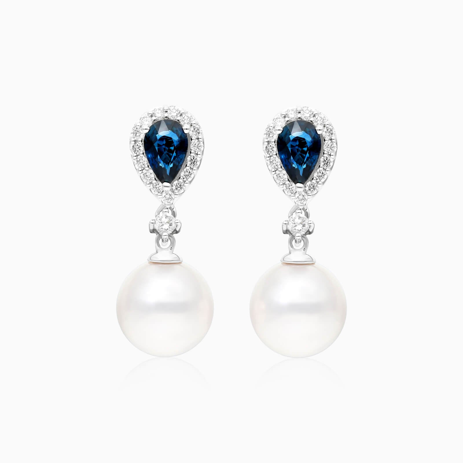 Brinco De Ouro 18k Pendurado Feminino c/ Brilhantes e Safira Azul de Luxo | New | brinco, Brincos, diamante, perola, Safira, white | AUREA FINE JEWELRY