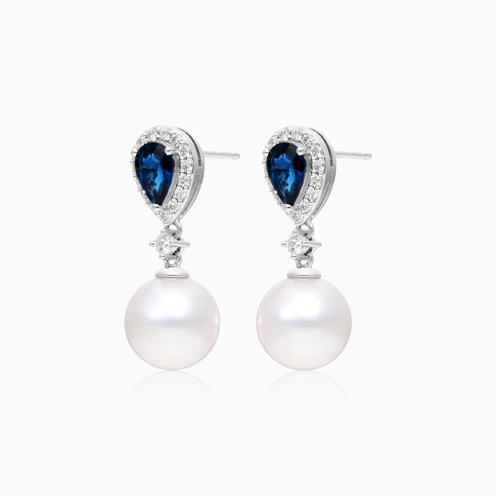 Brinco De Ouro 18k Pendurado Feminino c/ Brilhantes e Safira Azul de Luxo