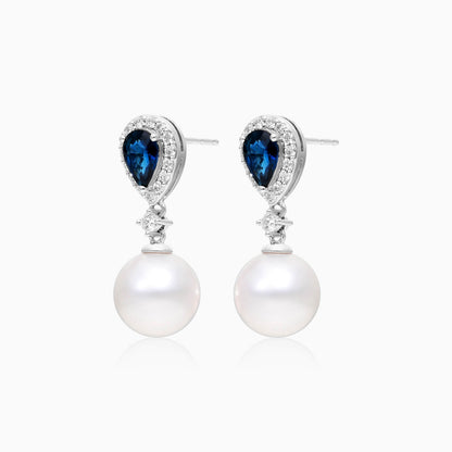 Brinco De Ouro 18k Pendurado Feminino c/ Brilhantes e Safira Azul de Luxo