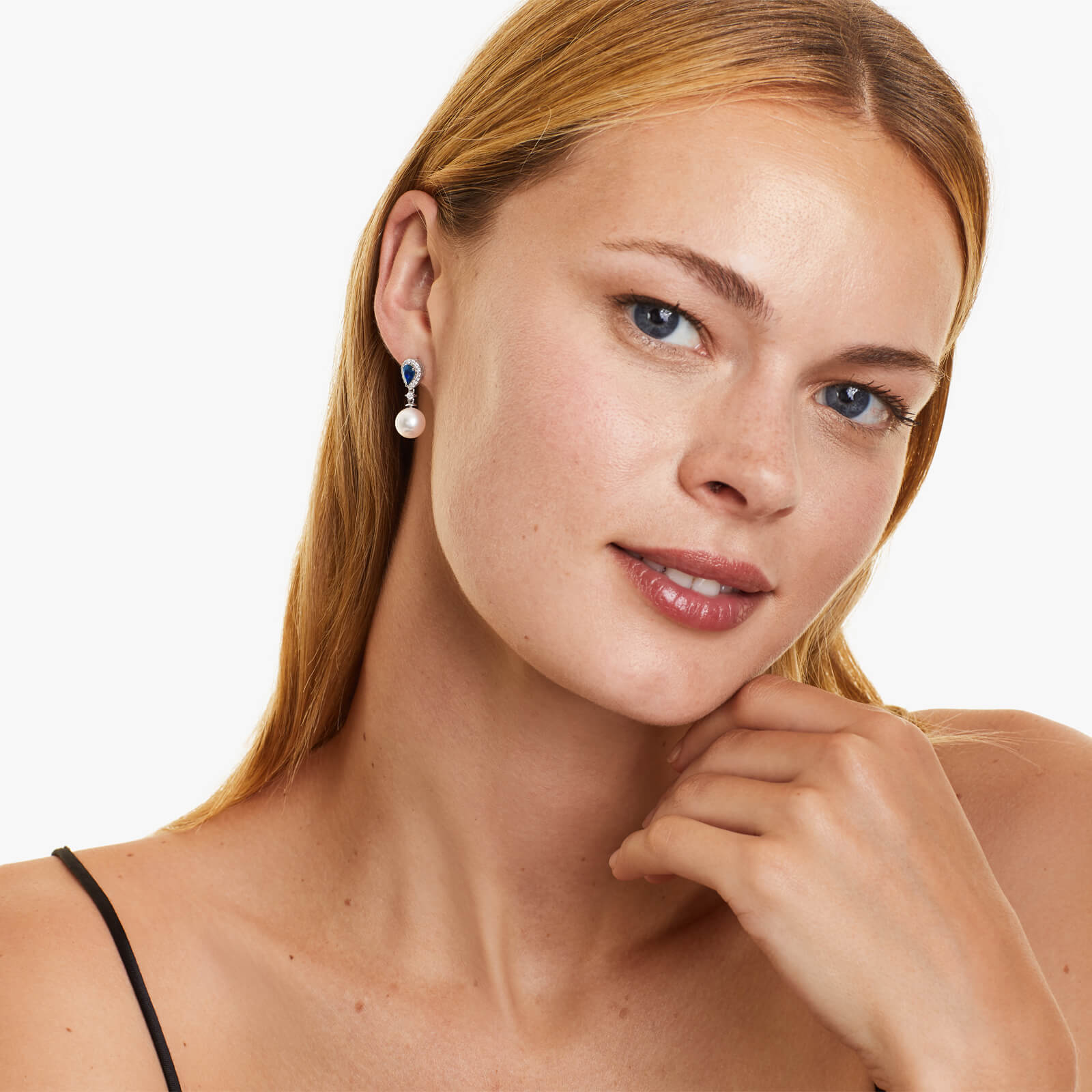 Brinco De Ouro 18k Pendurado Feminino c/ Brilhantes e Safira Azul de Luxo