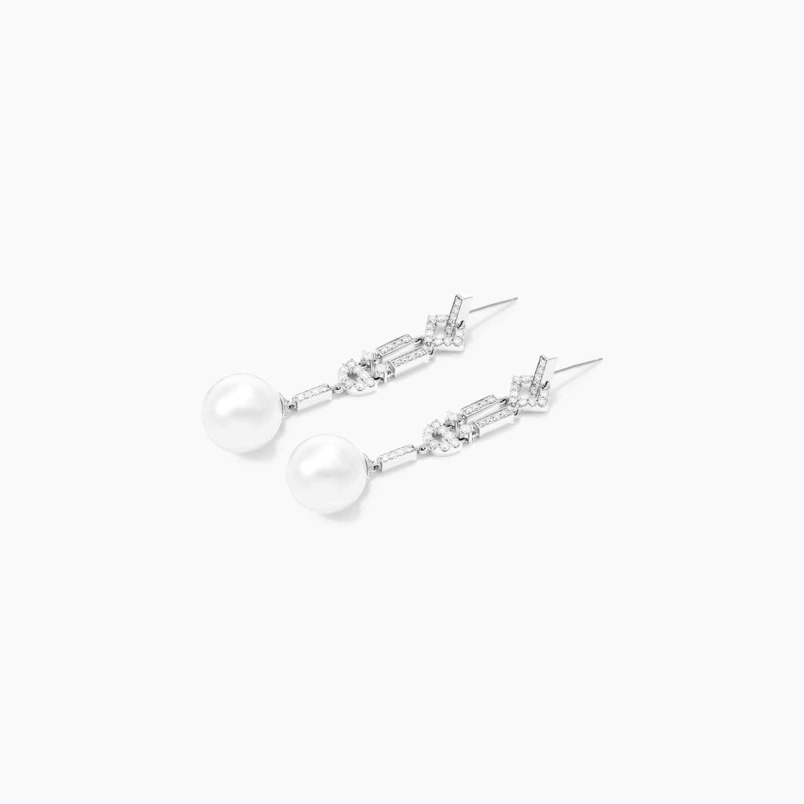 Brinco De Ouro 18k Pendurado Feminino c/ Brilhantes e Perola de Luxo Elsa