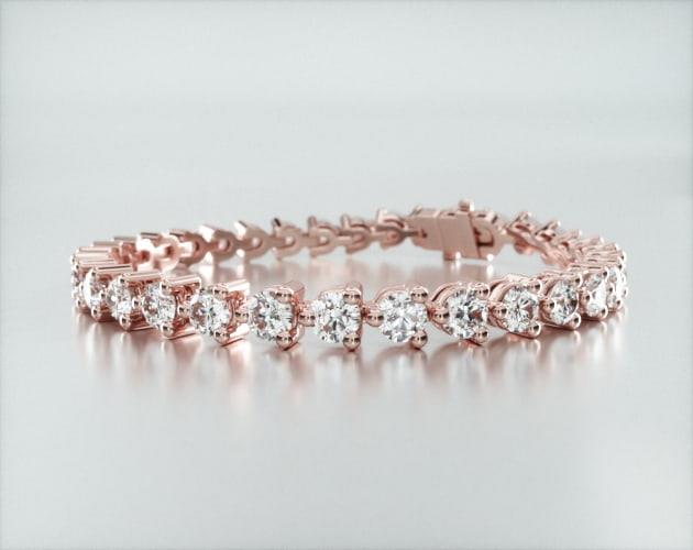 Pulseira Riviera Três Pontas De Diamante Ouro Rosa 18K 1000pts