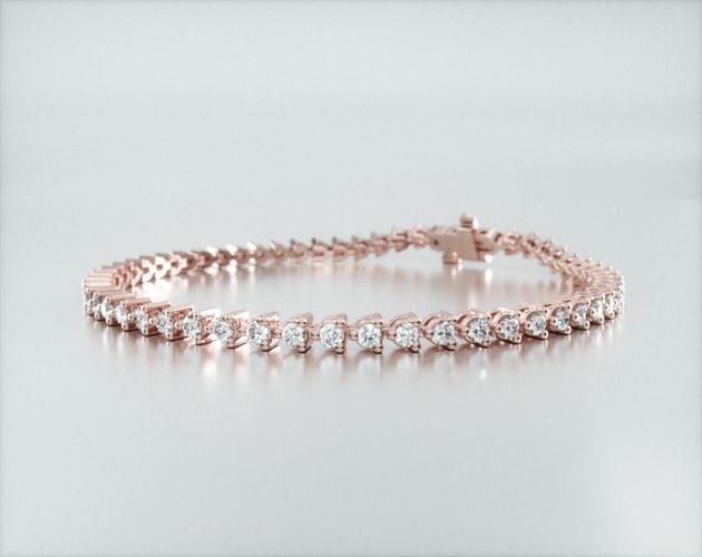 Pulseira Riviera Três Pontas De Diamante Ouro Rosa 18K 200pts