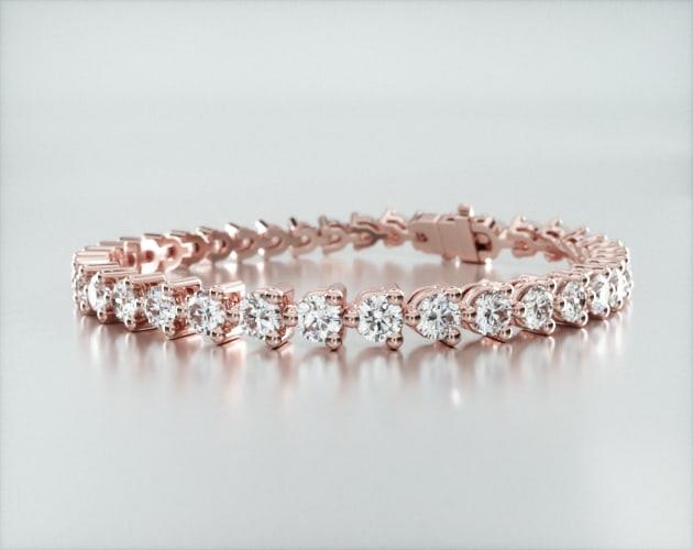 Pulseira Riviera Três Pontas De Diamante Ouro Rosa 18K 800pts